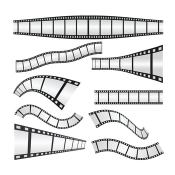 Set of film strips collection. Old retro cinema movie strip. recording, isolated on transparent background, tape photo film strip frame, Film strip roll, cinema or photograph camera. vector