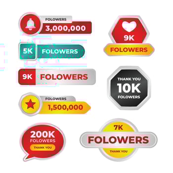 Set of thank you follower badge label sticker design with black and golden theme, isolated on white background. Thank you followers label badge, greeting for audience. vector