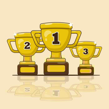 Gold trophies for first, second, third place vector
