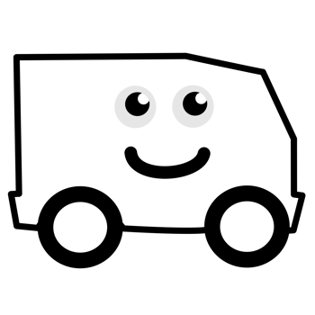 A cute cartoon truck Line Drawing with a smiling face and big eyes. png