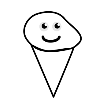 Cartoon ice cream Line Drawing with a smiling face and big eyes. png