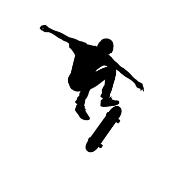 A silhouette of a person riding a skateboard png