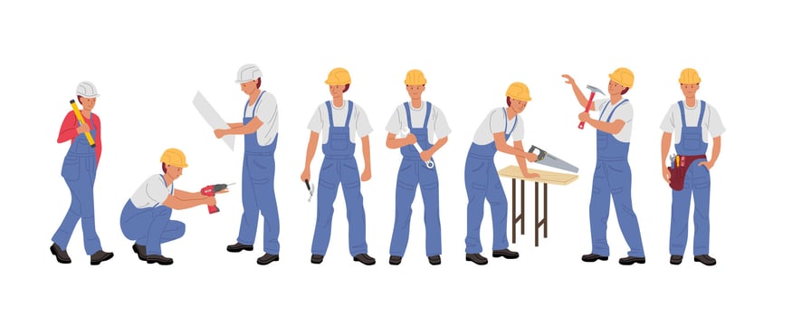 Construction workers in different poses vector