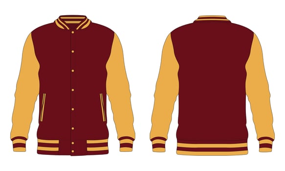 Burgundy and yellow varsity jacket vector