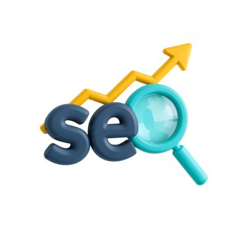 SEO conceptual illustration with rising arrow and magnifying glass for growth success png