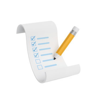 Task completion visualization with marked checklist and pencil on isolated transparent background png