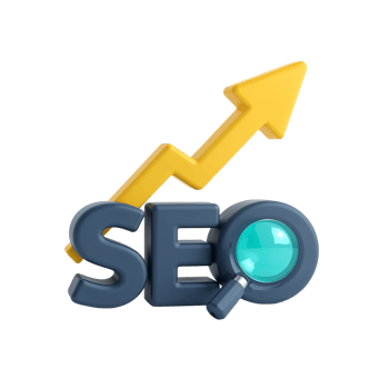 Conceptual seo strategy illustration featuring a magnifying glass and ascending arrow symbol png