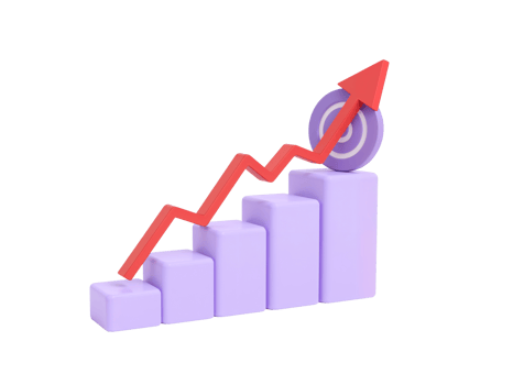 Stylized rendering showcases escalating bar graph culminating in success target on isolated setting png
