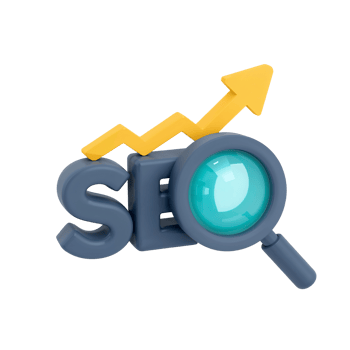 SEO Optimization Strategy Illustration with Magnifying Glass and Rising Growth Arrow on png