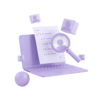 Illustrative concept presenting online application reviews through a virtual lens on an isolated png