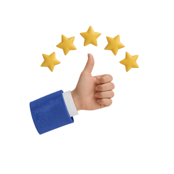 Hand gesturing approval surrounded by radiant stars representing exceptional quality and positive png