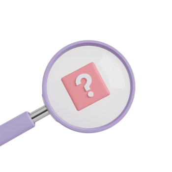Magnifying glass illuminating pink question mark tile fostering discovery and inquiry png