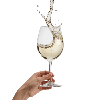 Pouring a refreshing glass of chilled white wine in elegant transparent stemware on transparent png