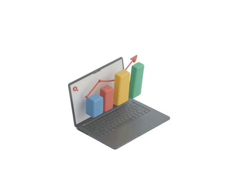 Isometric laptop displaying rising financial chart and arrow isolated on transparent backdrop png