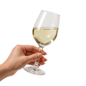 Elegant glass of crisp white wine held aloft against a simple isolated setting creating a png