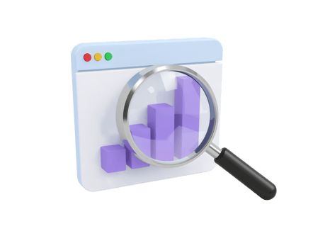 Magnifying glass on diagram depicting business data growth with isolated transparent background png