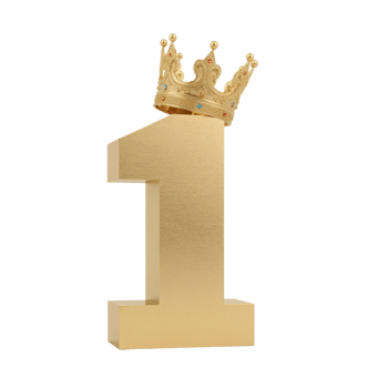 Golden emblem showcasing achievement, represented by a royal crown resting atop a numeral one on png