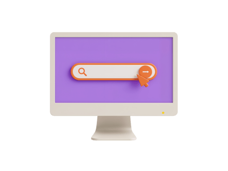 Stylized computer screen with a search bar icon, symbolizing online exploration and information png