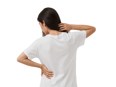 Isolated woman experiencing back and neck discomfort with a transparent background for creative png
