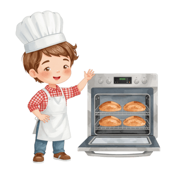 Animated young baker presenting freshly baked bread, a culinary delight with friendly chef charm png