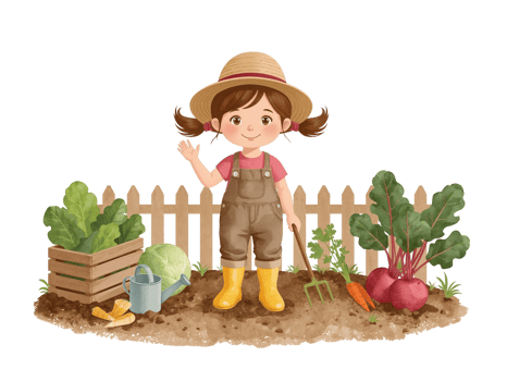 Wholesome depiction of a young girl gardening in her veggie patch illustration of agrarian endeavors png