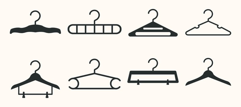 set of coathanger logo line art illustration concept template icon design, collection of hanger and clamp with various model symbol concept illustration logo design vector