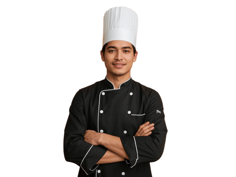 Confident and talented chef in professional attire against isolated transparent background, ready png