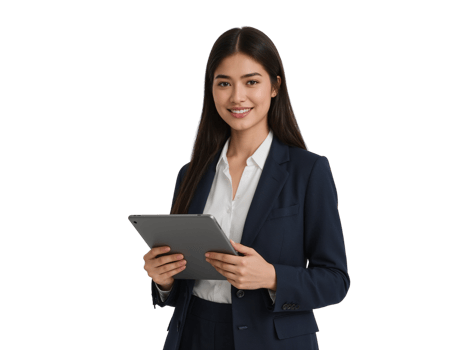Confident young professional holding digital tablet in business attire with an isolated background png