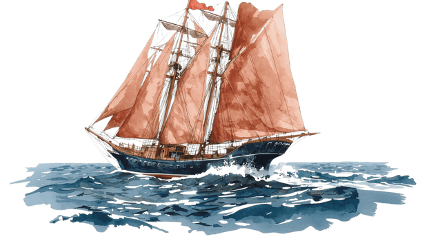 Vintage Sailing Ship Watercolor Illustration on Isolated Transparent Backdrop png