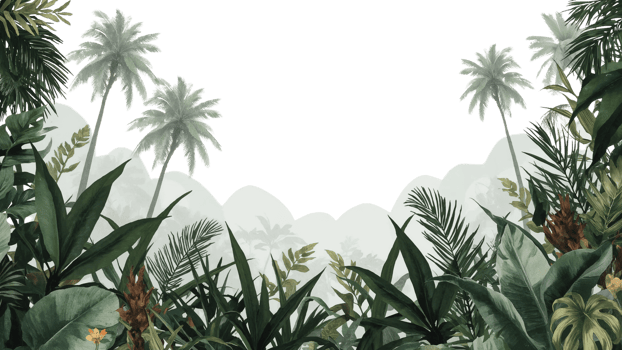 Lush tropical foliage and towering palms create a serene and inviting atmosphere isolated png