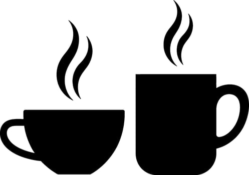 Two black coffee cups with steam rising on a white background beverage vector
