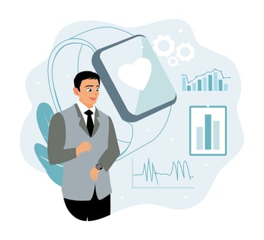 Man with smartwatch and health data vector