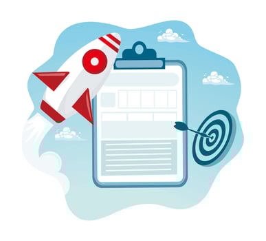 Rocket and clipboard with target vector
