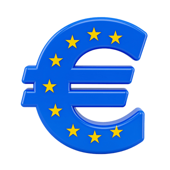 Glossy blue euro symbol with stars on transparent background png