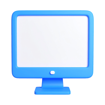 Stylized blue computer monitor with blank screen on transparent background png