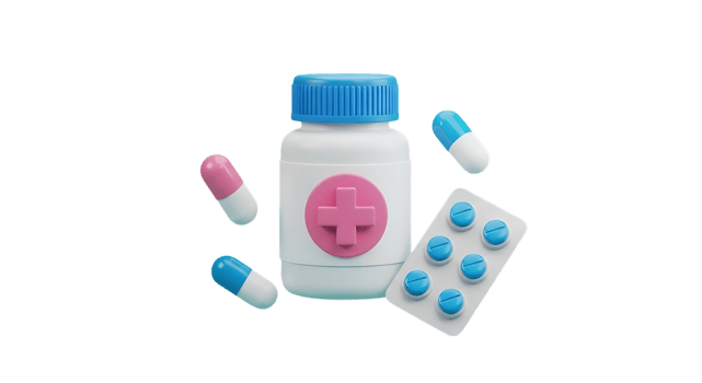 3d illustration of medical pills and bottle isolated on transparent background png