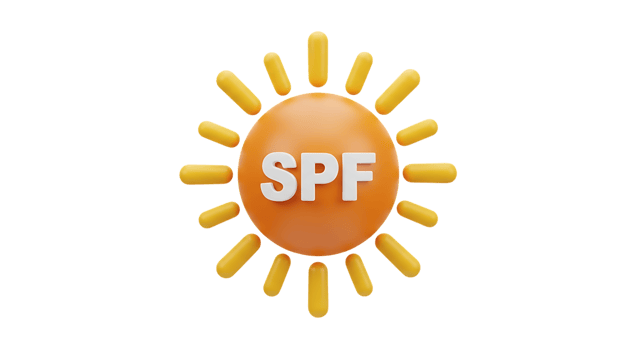 3d illustration of sun icon with spf text isolated on transparent background png