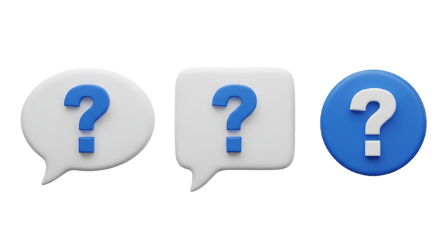 3d illustration of three question mark speech bubbles isolated on transparent background png