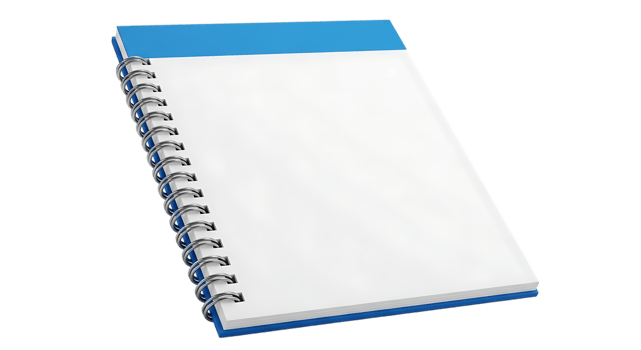 3d illustration of spiral bound notebook with blank pages, isolated on transparent background png