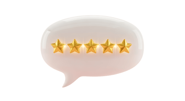 3d illustration of five golden stars in a speech bubble isolated on transparent background png