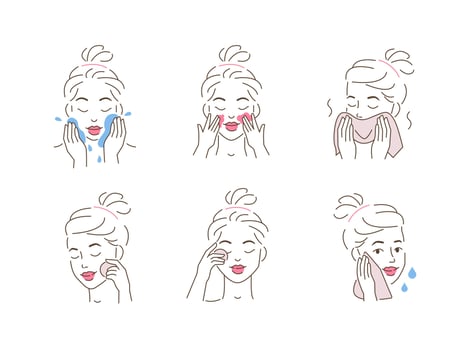 Facial cleansing illustrated step by step vector