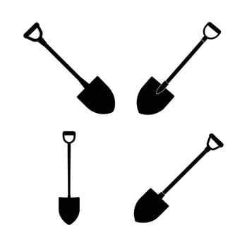 Shovel Set Black Silhouette Collection Isolated on White Background vector