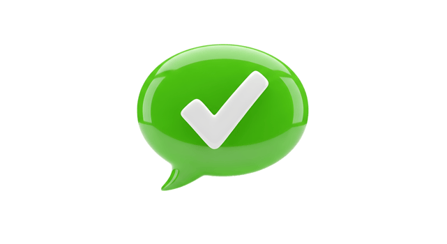 3d illustration of green checkmark in a speech bubble isolated on transparent background png