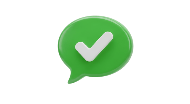 3d illustration of green chat bubble with a white checkmark isolated on transparent background png