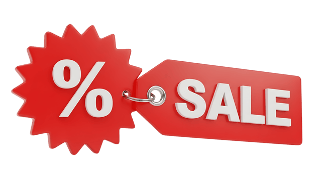 3d illustration of red sale tag with percentage symbol isolated on transparent background png