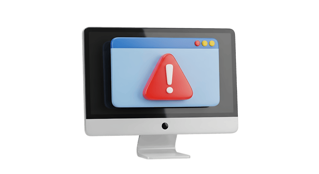 3d illustration of computer monitor displaying a red warning alert isolated on transparent background png