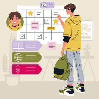 Student reviewing a progress calendar vector