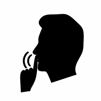 A man's head with a shhh gesture shows the face and hands of a black man, his finger covering his mouth against a white background vector