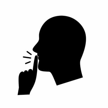 The shhh gesture icon shows a black man's face and hand, his finger covering his mouth against a white background vector