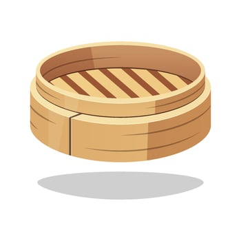 Empty bamboo steamer basket isolated on white background. vector